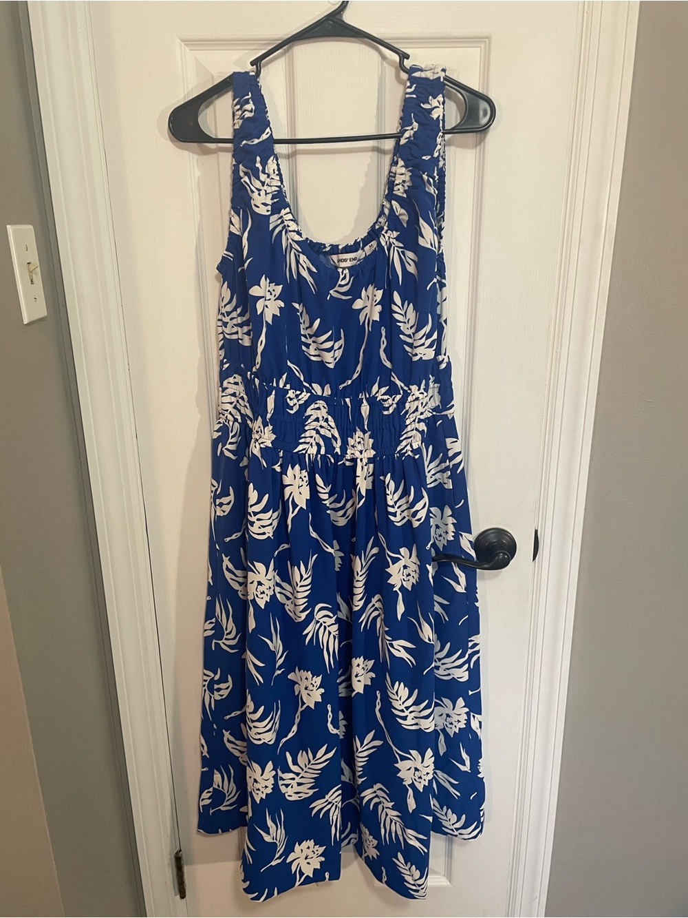 Lands' End Royal Blue and White Tropical Maxi Dress